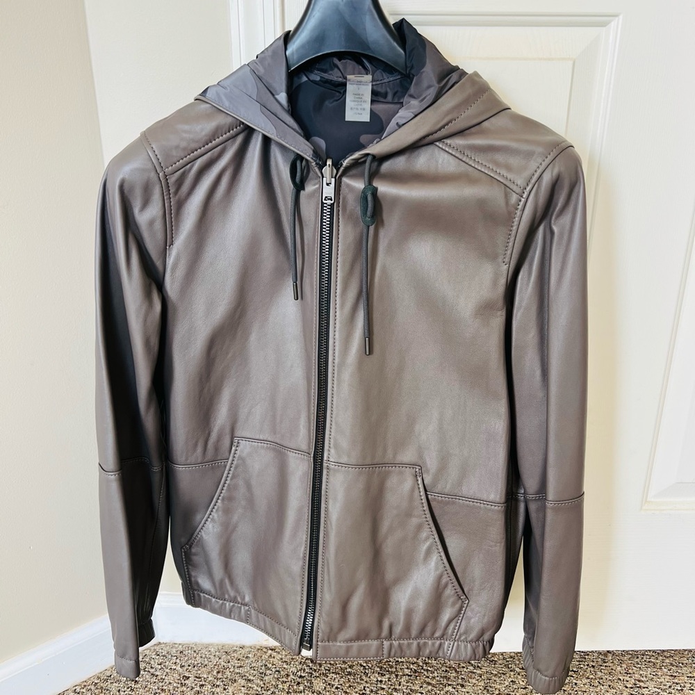 Women's Authentic Grey Leather hooded jacket